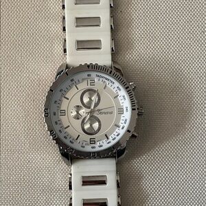 Geneva Silver and White Chronograph Watch